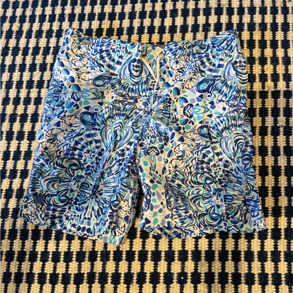Lilly Pulitzer Boys Swim Trunks Size M (8) Blue Teal Print